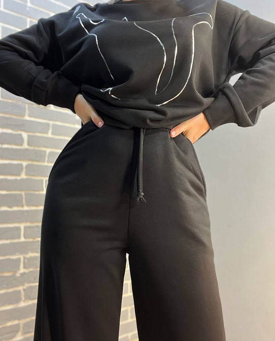 Костюм жіночий Joggy 8063-7557 світшот з малюнком кошеня та брюки широкі палаццо чорний, чорний, M Київ - фото 18