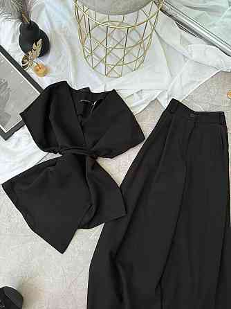 Жіночий базовий брючний костюм-двійка з креп костюмки Чорний, 50/52 Одеса