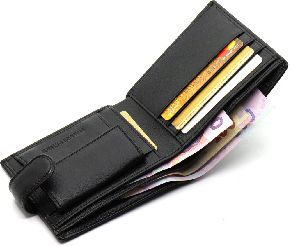 Шкіряне чоловіче портмоне на кнопці ST Leather ST-104-1 чорний Київ - фото 6