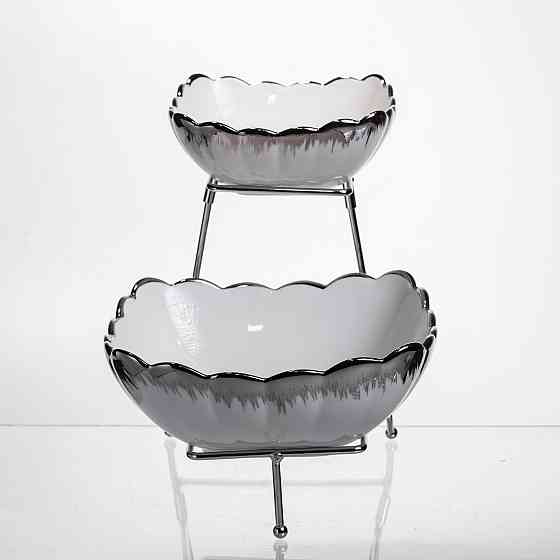 Двухъярусная фруктовница белая с серебром 27×21 см Киев