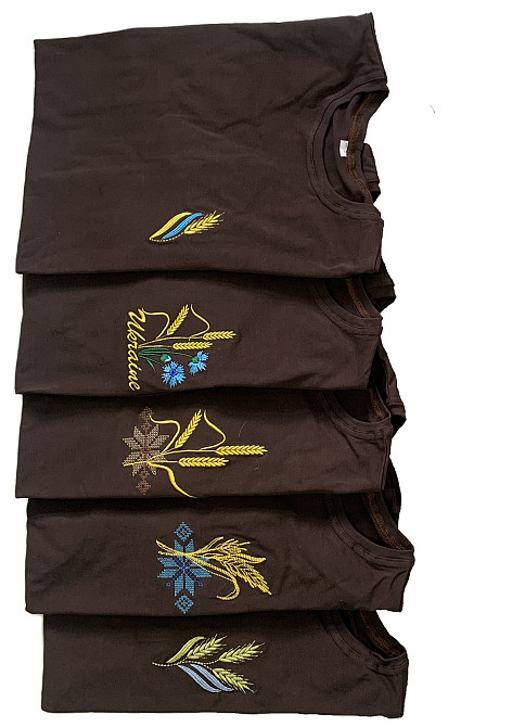 Жіноча вишита футболка вишиванка кольору темний-шоколад з коричневим орнаментом Київ - фото 4