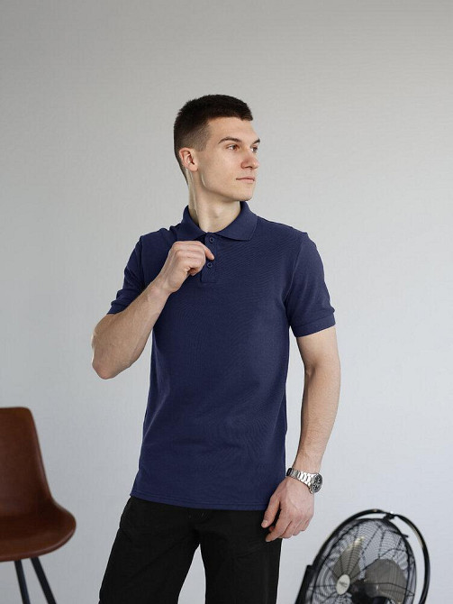 Темно-синее мужское классическое поло на пуговицах Pobedov. Футболка поло Pobedov Royal синяя Киев - изображение 8