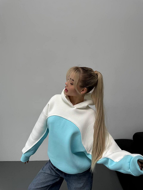 Женская базовая теплая худи на флис турецкая трехнить Бирюза Одесса - изображение 1