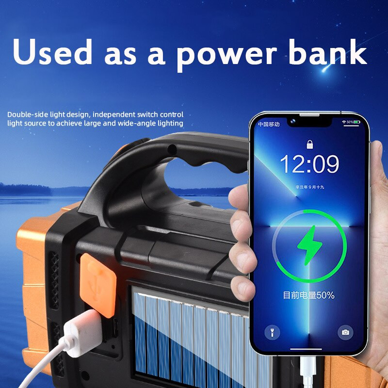 Світлодіодний ручний ліхтар Starnearby з акумулятором, на сонячній батареї (Чорний/Червоний, 76LED, 38Вт) Николаев - изображение 9