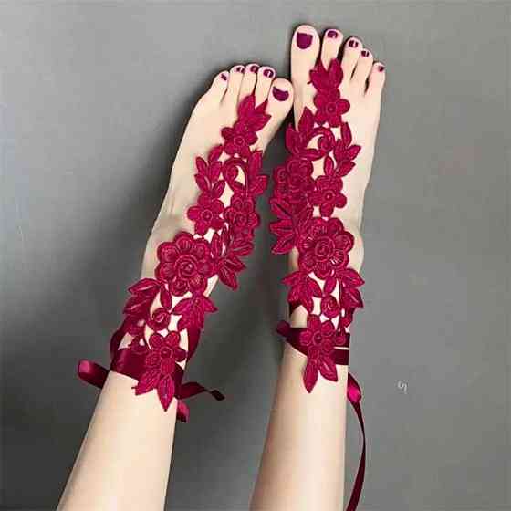 Мереживні квіткові гольфи із зав'язками XS/S/М/L (1,2,3,4) Бордовий — Еротична білизна Вінниця
