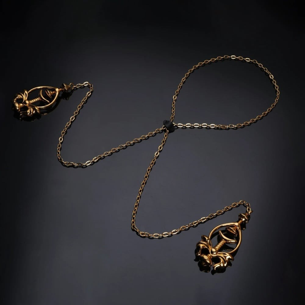Зажимы для сосков UPKO Pulling Chain Nipple Clamps с цепочкой-ожерельем, золотистые Sex Aura Киев - изображение 8