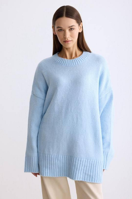 Женский уютный оверсайз свитер машинная вязка Голубой Одесса - изображение 1