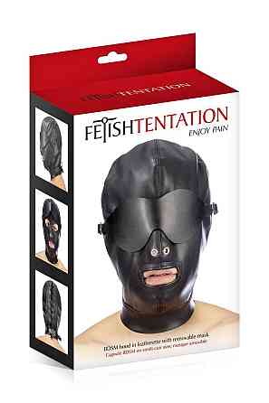 Капюшон для БДСМ со съемной маской Fetish Tentation BDSM hood in leatherette with removable mask Sex Aura Киев