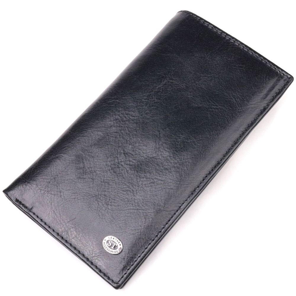 Чоловічий вертикальний шкіряний гаманець чорний (ST Leather) Київ - фото 19