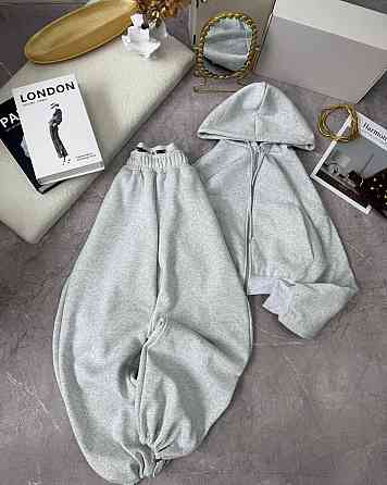 Женский утепленный прогулочный костюм двойка в спортивном стиле трехнить на флисе Серый меланж, 46/48 Одесса