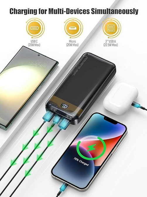 Power Bank 36000 мА·ч, быстрая зарядка 22,5 Вт, PD 20 Вт, QC 3.0, USB-C, цифровой дисплей Киев - изображение 14