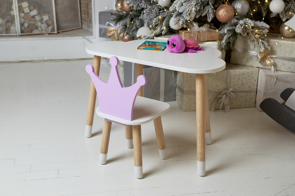 Білий столик хмарка та стільчик корона дитячий фіолетовий. Білосніжний столик дитячий. Київ - фото 7