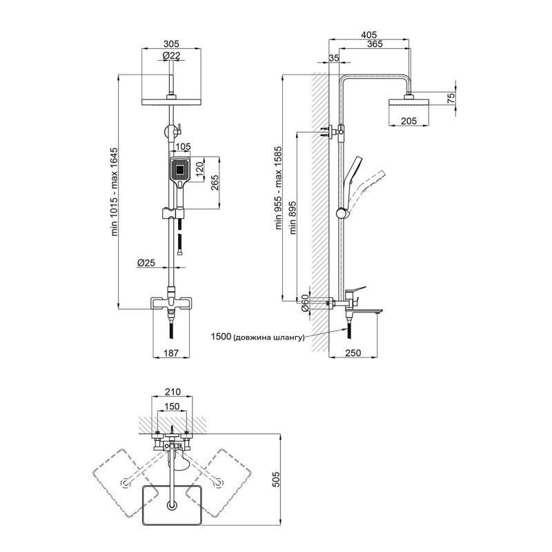 Душевая система из латуни Qtap Presto на три потребителя (с изливом) QTPRE111CRM45575 Chrome Харьков - изображение 2