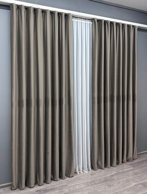 Комплект готових штор VR-Textil Оксамит (бархат) № 1553ш Сірий 140х295 см 2 шт (39-0064) Київ - фото 4