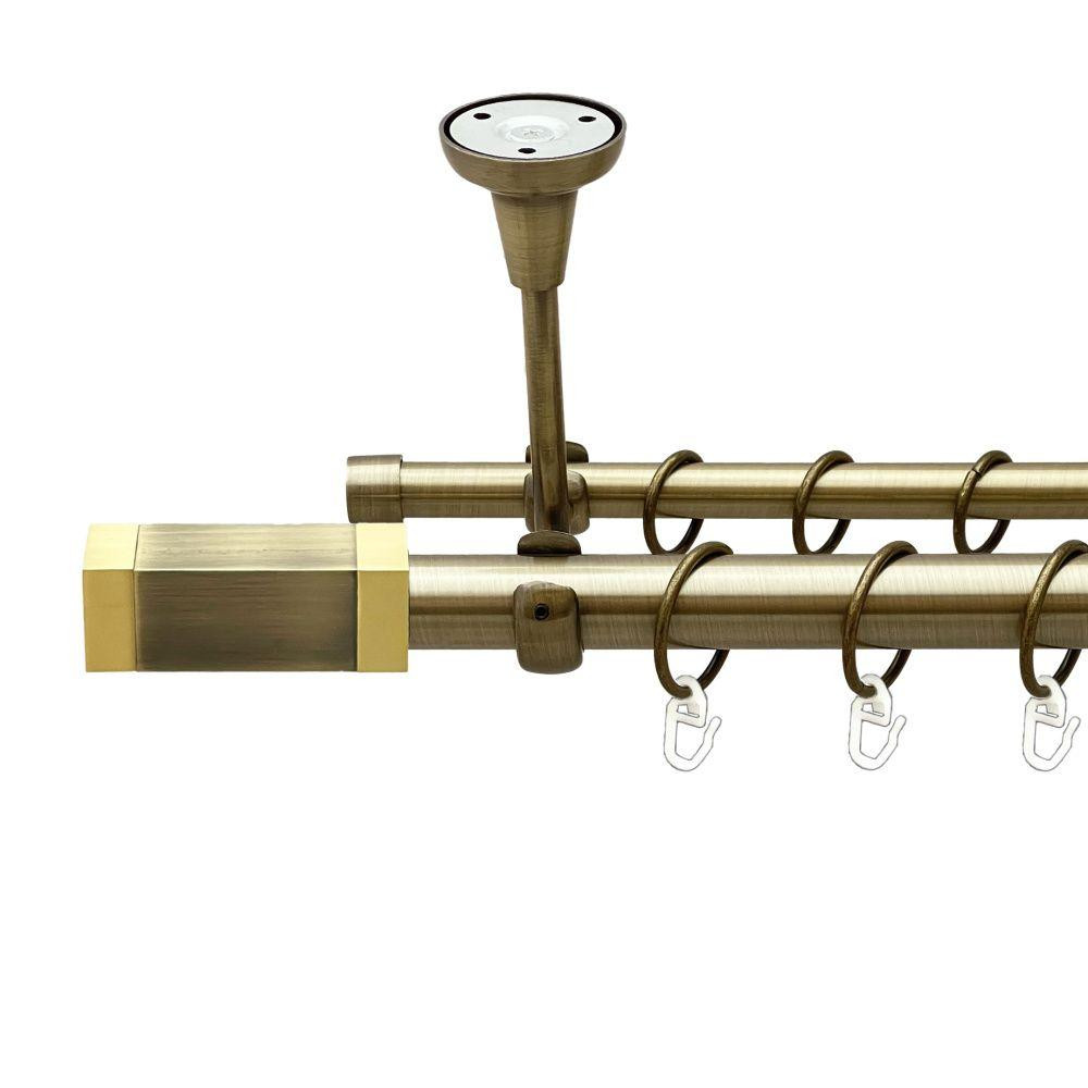 Карниз Orvit Квадро металевий дворядний відкритий до стелі гладка труба кільце металеве Антик 25\16 мм 240 см (00-00018504) Львів - фото 1