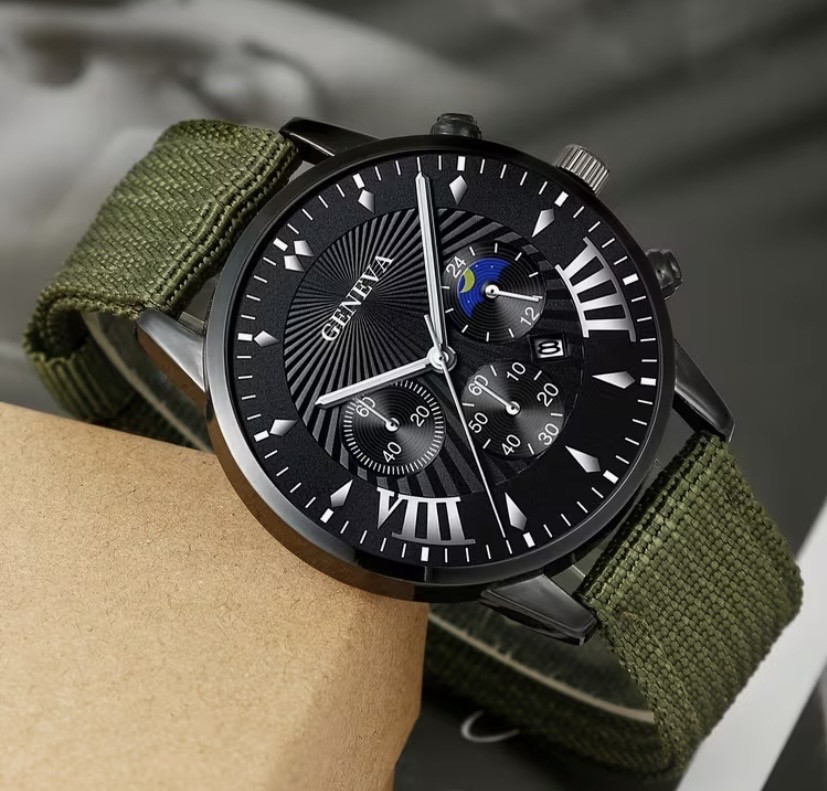 Подарунковий набір для чоловіків наручний годинник з 4 браслетами зелений Київ - фото 2