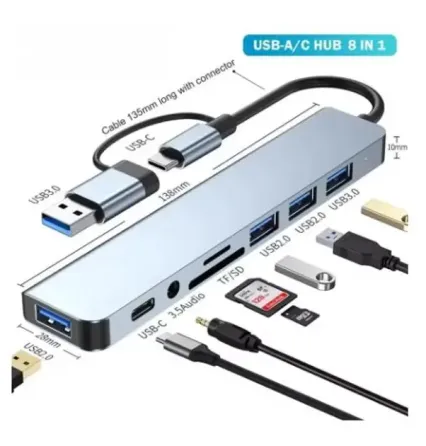 Мультифункциональный USB-хаб 8 в 1, универсальный адаптер, концентратор с входом Type-C, кардридер, HDTV+PD+USB 3.0+SD+TF+Type-C Коломыя