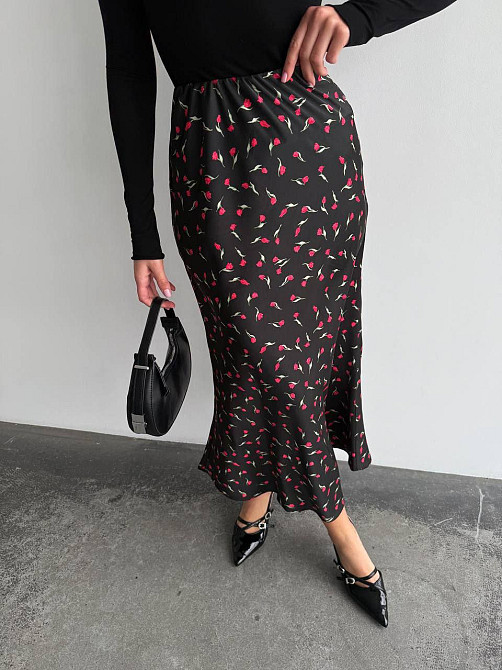 Жіноча стильна мідіспідниця з високоякісного шовку армані Чорний, 46 Одеса - фото 6