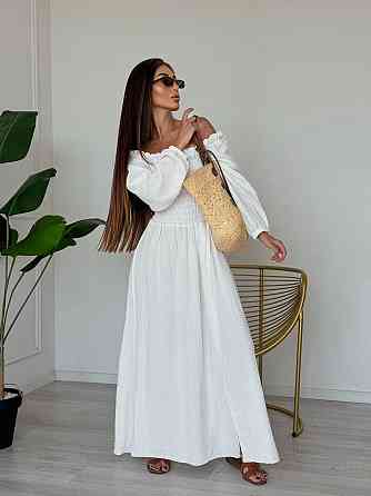 Жіноче романтичне плаття максі з натуральної тканини муслін 100% бавовна Біле, 42/44 Одеса