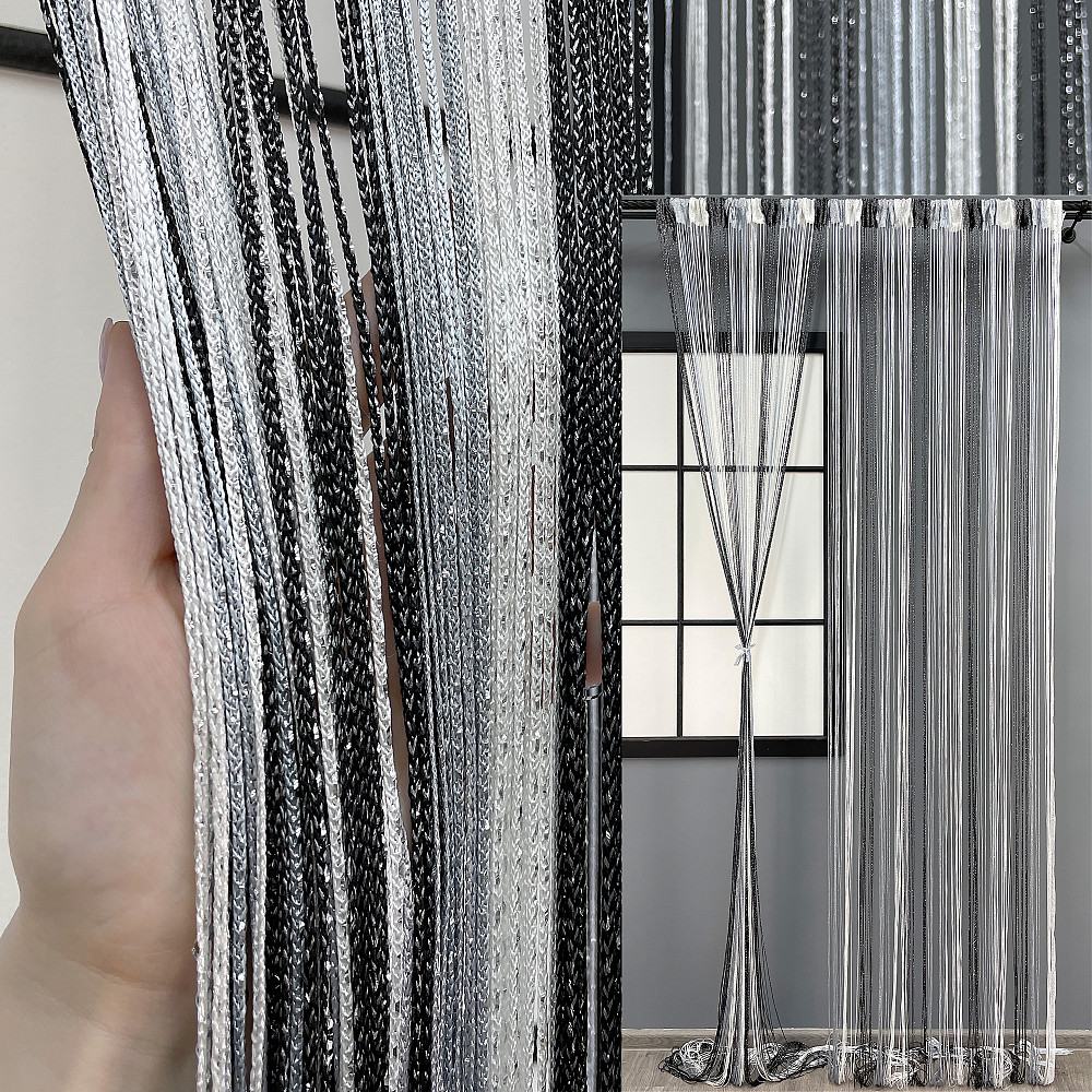 Шторы-нити с люрексом Черный с серо-белым 300х300см 1 шт (61-076) Киев - изображение 1