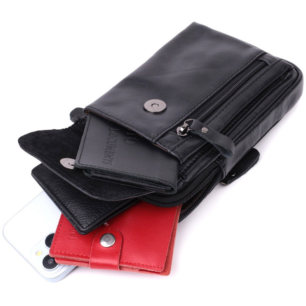 Вертикальная мужская сумка на пояс из натуральной кожи Vintage 22563 Черный Киев - изображение 5