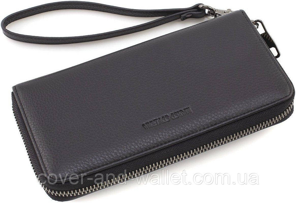 Черный женский кожаный кошелек клатч на молнии с ремешком Marco Coverna Киев - изображение 3