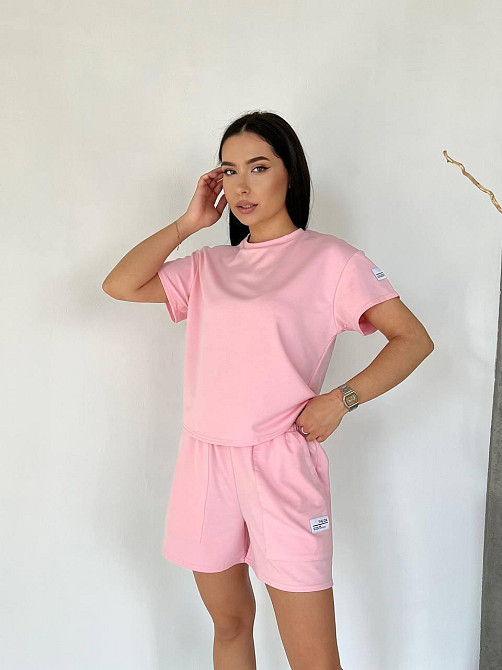 Женский летний прогулочный костюм двойка: футболка и шорты двунитка Розовый, 42/46 Одесса - изображение 2