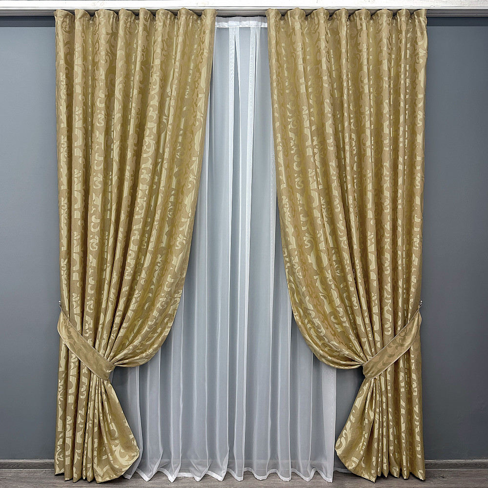 Комплект готових штор VR-Textil Жакард Вензель № 091ш Золотистий 200х250 см 2 шт (39-146) Київ - фото 2