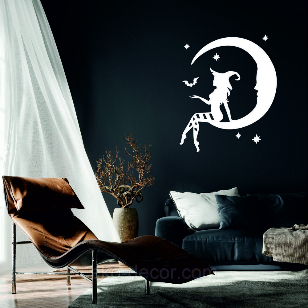 Декоративне настінне Панно «Ведьма на місяці», Декор на стіну 90*75 см, Білий Київ - фото 1