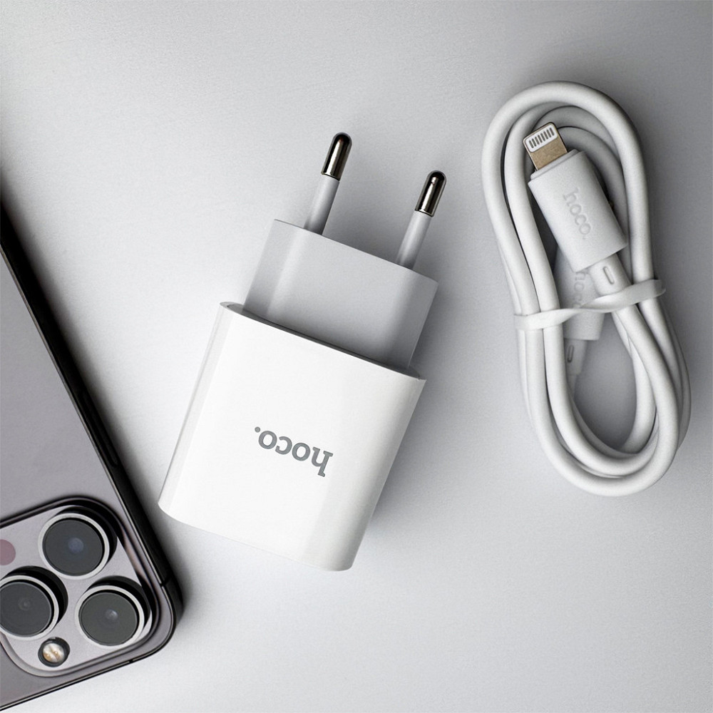 Мережевий зарядний пристрій з кабелем HOCO C76A Pro Majestic single port PD30W charger set (C to iP)(EU) White Одеса - фото 8