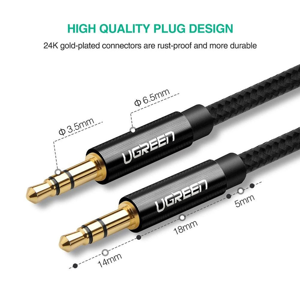 Аудио кабель AUX 3.5mm (miniJack) Ugreen AV112 (Черный, 1м) Николаев - изображение 10