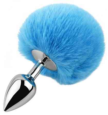 Анальна пробка з хвостом EGZO - Bunny Tail Silver Plug Blue, size S Sex Aura Київ