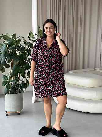 Жіноча шовкова нічна сорочка великих розмірів Ночнушка PLUS SIZE Одяг для дому Сукня для сну з принтом Одеса