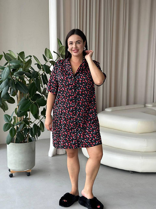 Жіноча шовкова нічна сорочка великих розмірів Ночнушка PLUS SIZE Одяг для дому Сукня для сну з принтом Одеса - фото 3