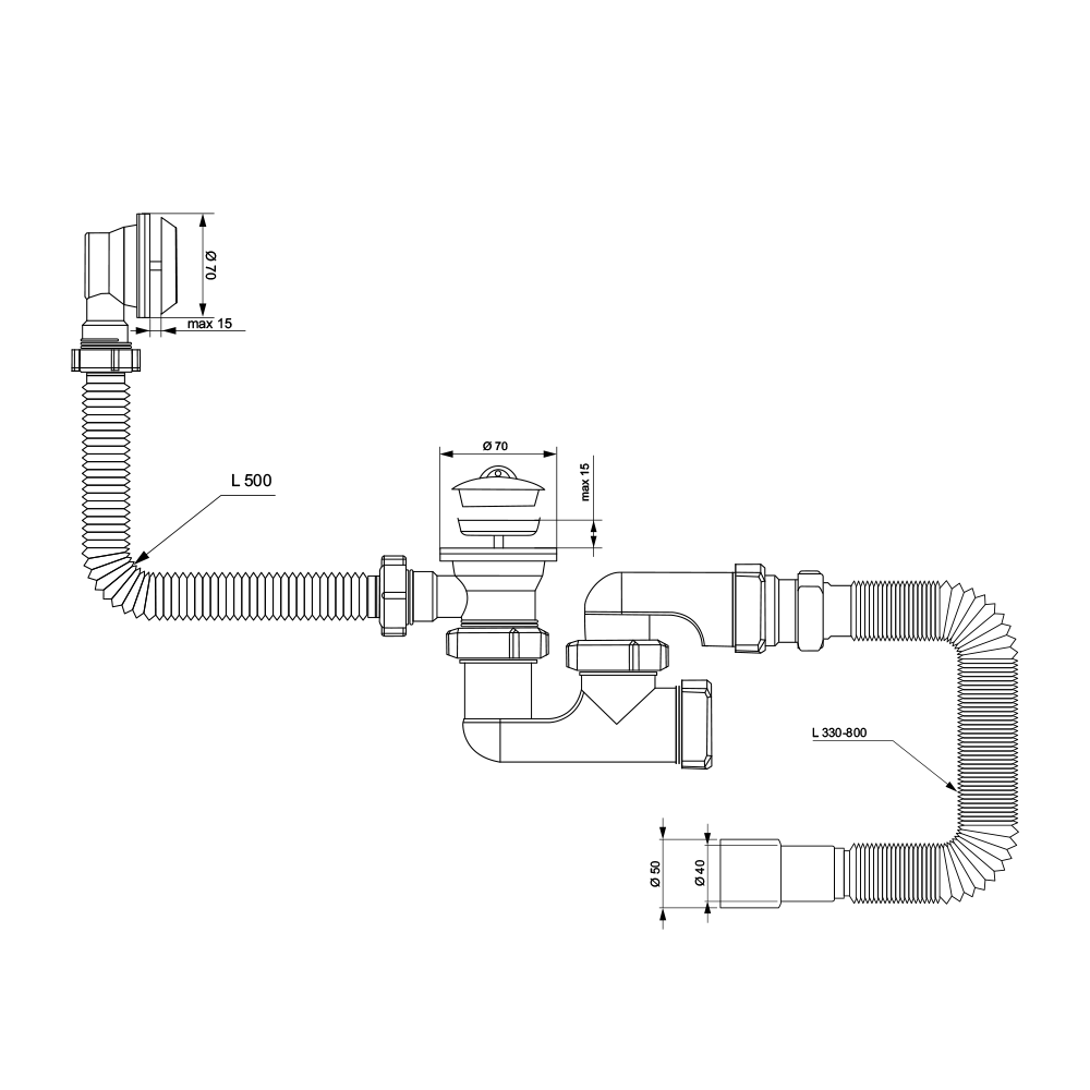TAU Сифон для ванны с пробкой на цепочке и гибким отводом Ø40/50мм TAU (9843620) Киев - изображение 6