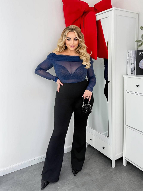 Женское привлекательное блестящее боди с открытыми плечами сетка с золотым напылением Синий, 50/52 Одесса - изображение 2