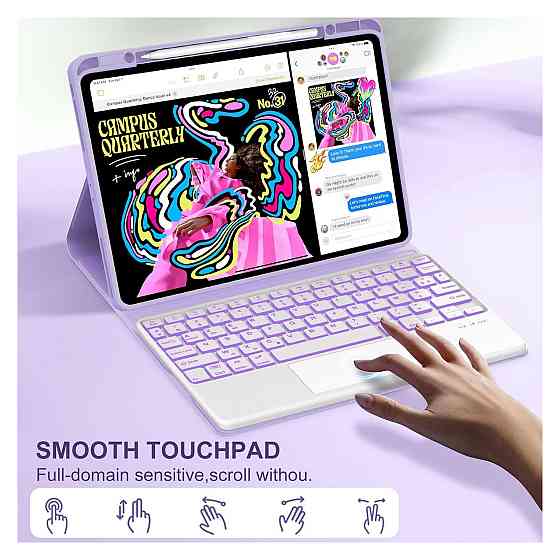 Клавіатурний чохол AMOUOGOEY QWERTZ для iPad Air 13 iPad Pro 12.9 світло фіолетовий Bluetooth трекпад підсвітка USB-C Київ