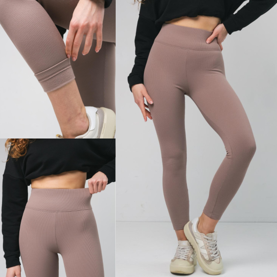 Жіночі лосини в рубчик спортивні для Фітнесу з Високою посадкою модні коричневі Одеса