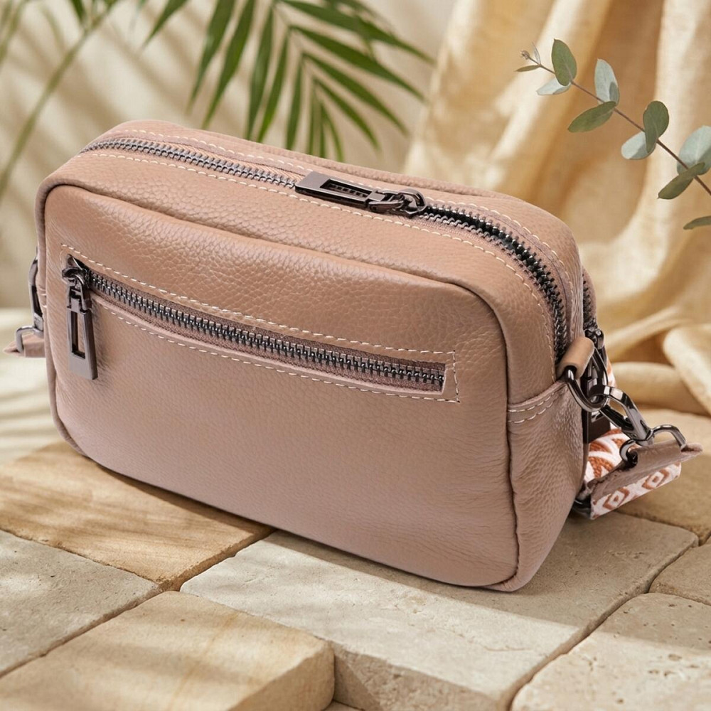 Практична жіноча сумка з накладною кишенею з натуральної шкіри Vintage 22638 Бежева Київ - фото 14