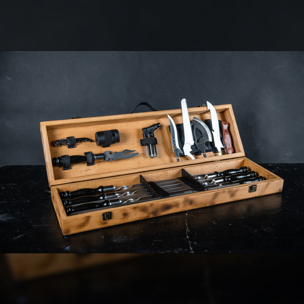 Шампури подарункові набір бокс для пікніка гриля та барбекю Оригінальні Віп подарунки на день народження татові, хлопцю, Тернопіль - фото 3