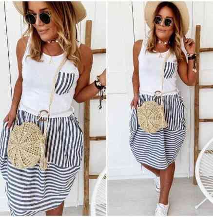 Плаття літнє у смужку "Laura" оптом | Норма і батал | Розпродаж моделі 44 Київ