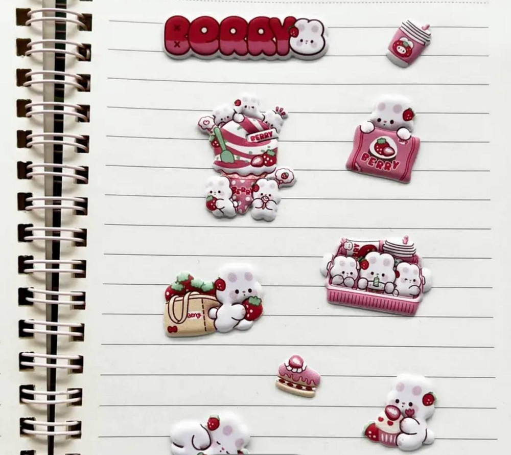 3D стикеры зайчики с клубникой – 1 лист (цвет случайный) Киев - изображение 4