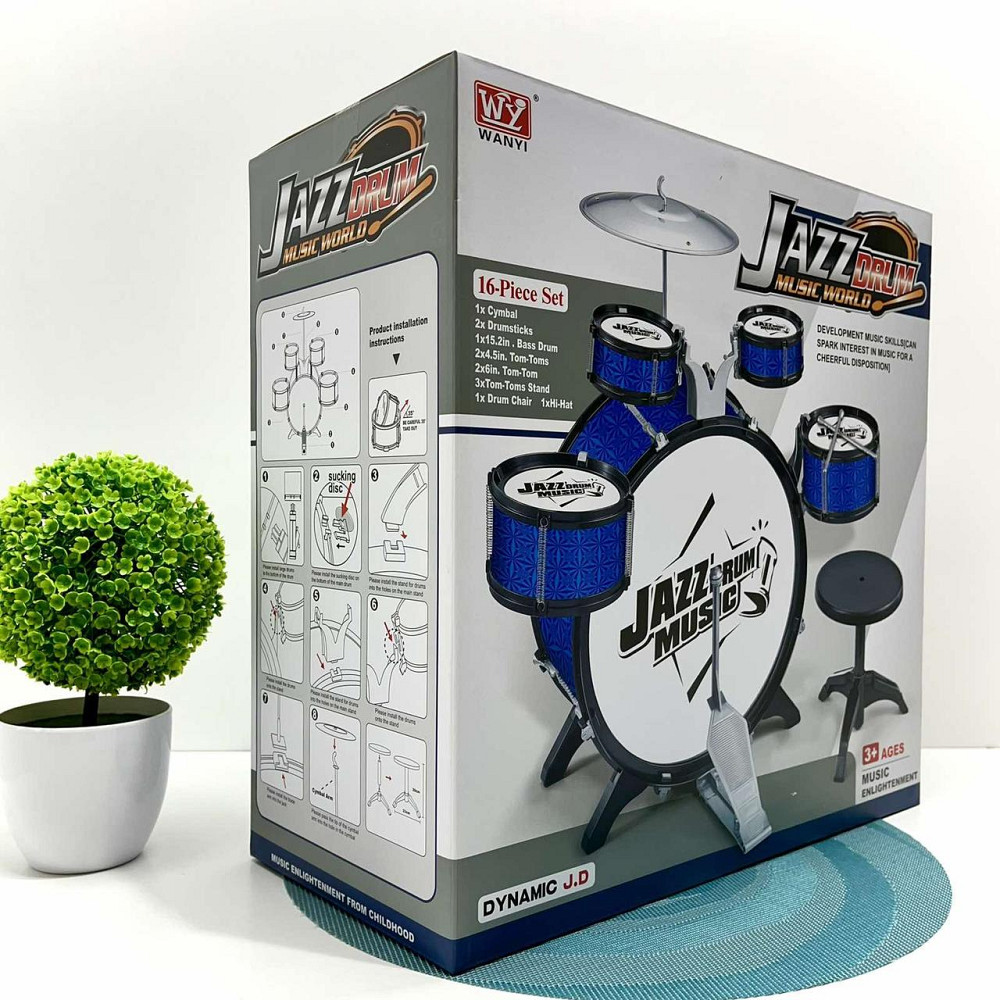 Барабанна установка іграшкова 4 барабани з паличками та стільчиком Синя (1919) Чернигов - изображение 9