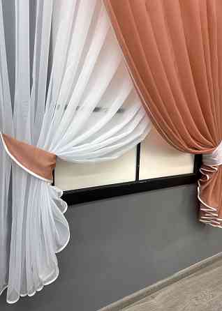 Кухонные шторки VR-Textil № 060к «Дуэт» с подвязками пудровый с белым 330х170 см (52-1189) Киев