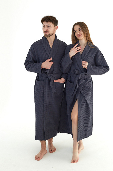 Мужской вафельный халат Ideal Textile длинный темно-серый (56860614) 3XL Черновцы - изображение 3