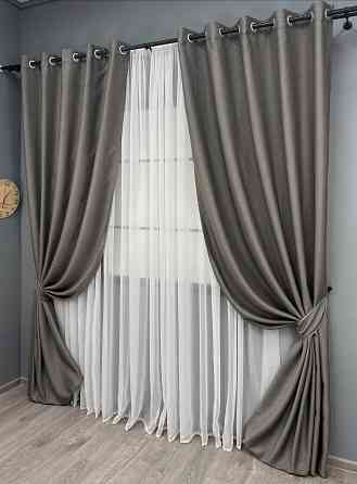 Комплект готовых штор на люверсах VR-Textil Рогожка TERRA LUXE № 1856ш Темно-серый 150х270 см 2 шт (37-0302) Киев