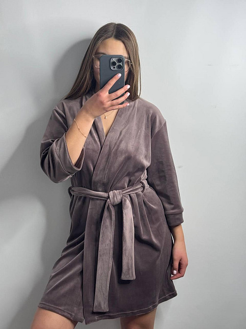 Халат жіночий плюш велюр під пояс Мокко S Харків - фото 1