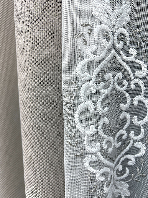 Комплект штор VR-Textil Лен Мешковина 200х270 2шт и Тюль 600х270 867ш-1701т Светло-серый с белым 71-179/7 Киев - изображение 5