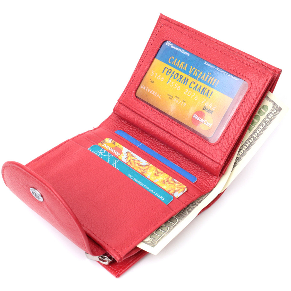 Яркий женский кошелек с монетницей из натуральной кожи Красный (ST Leather) Киев - изображение 2