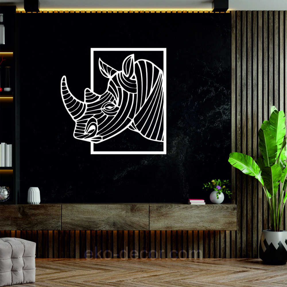 Декоративное настенное Панно «Носорог» Декор на стену 70*69 см, Белый Киев - изображение 5